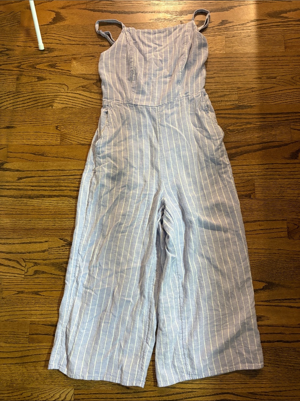 Old Navy Light Blue and White Striped Linen-Style Wide-Leg Jumpsuit